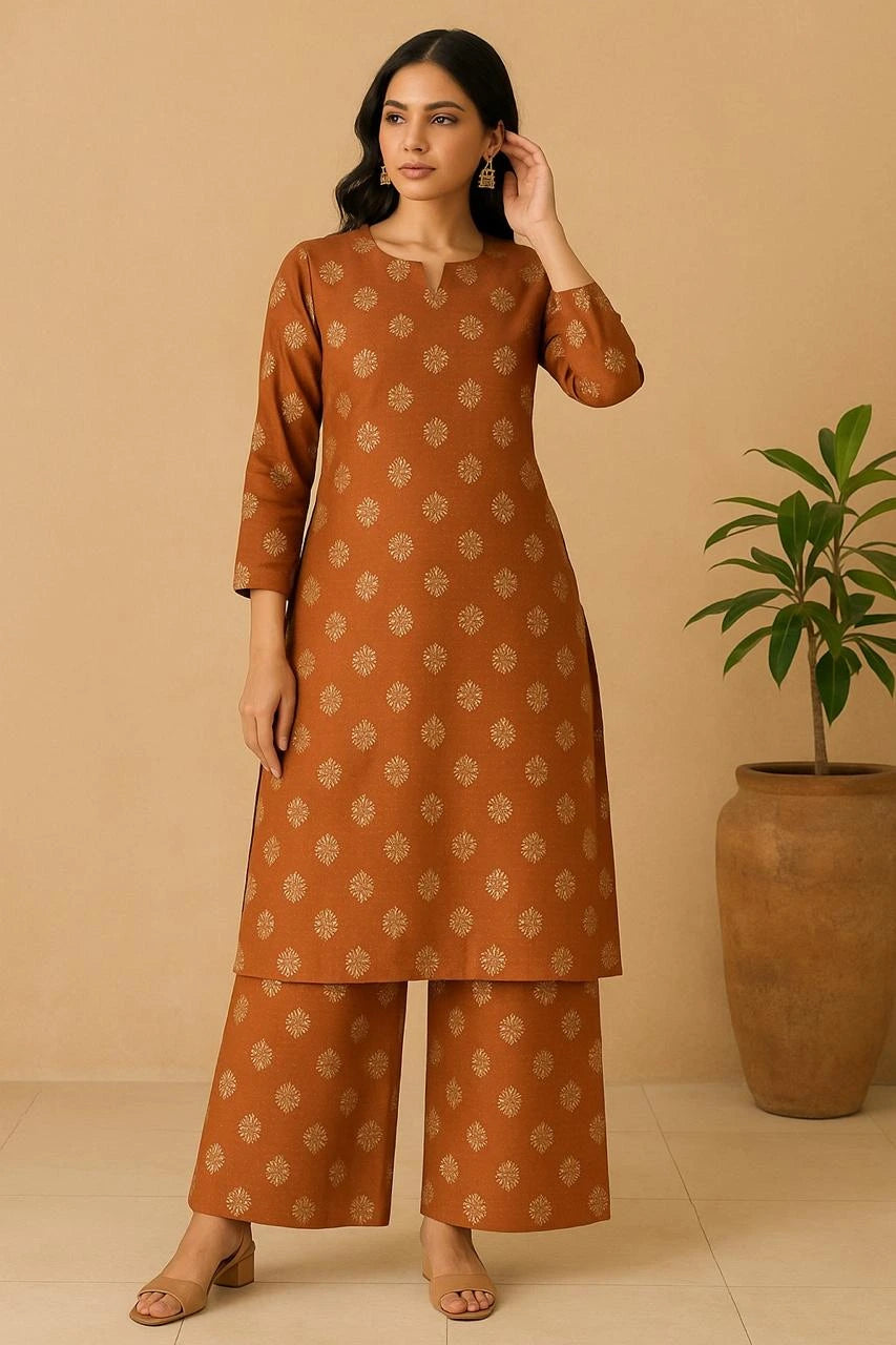 Amber Glow Georgette Jacquard Straight Kurta Set