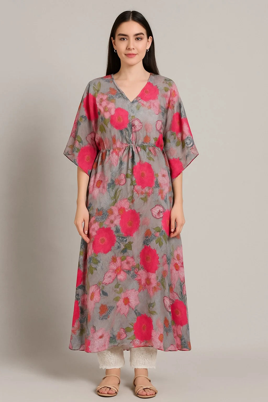Blossom Aura Floral Pure Georgette Kaftan Dress