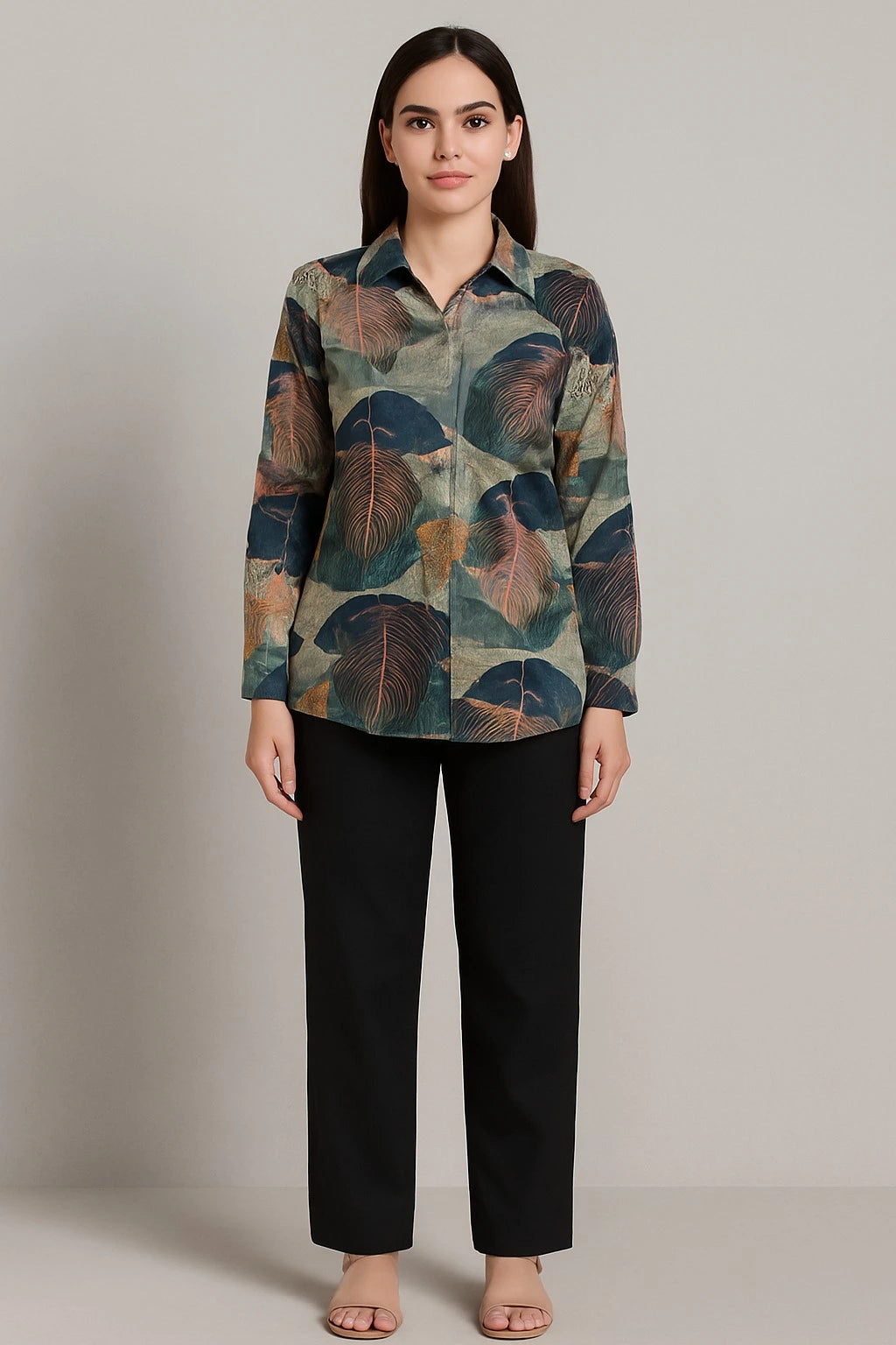 Botanic Grace Mango Silk Printed Shirt Top