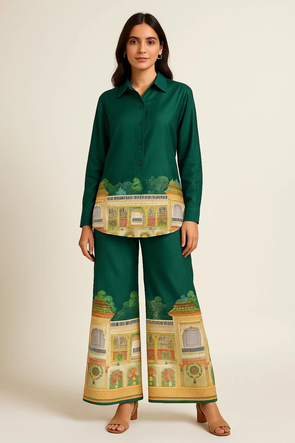 Emerald Palace Printed Mango Silk Co-ord Set