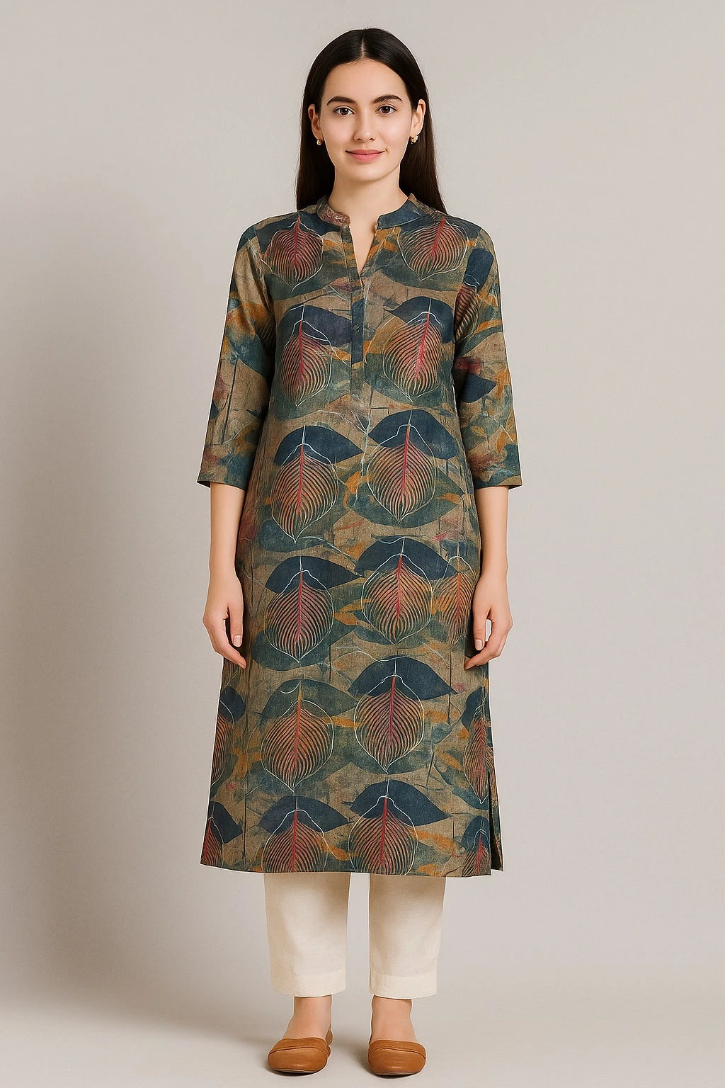 Leaf Harmony Mango Silk Printed Straight Kurta Set