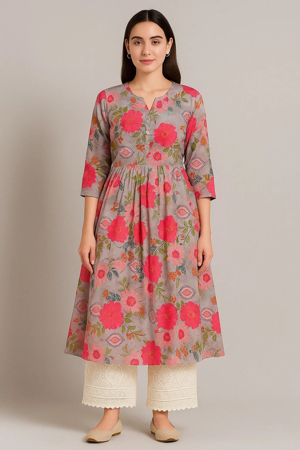 Rosé Garden Fit & Flare Pure Georgette Midi Dress
