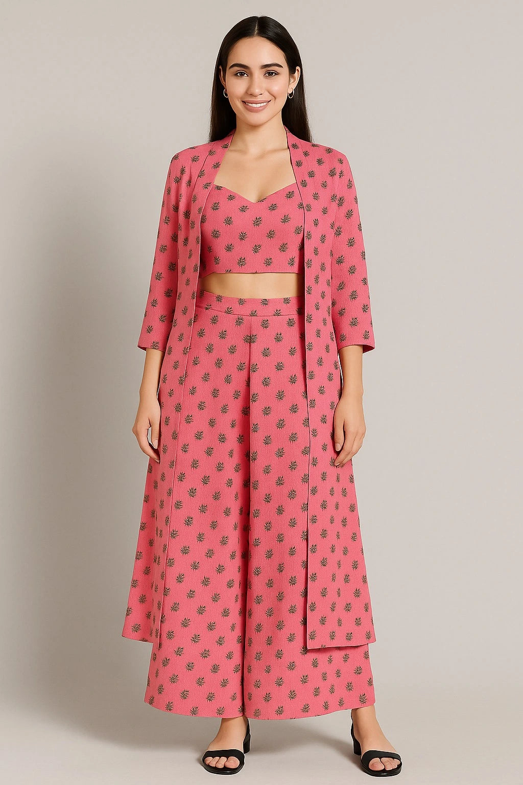 Rose Radiance Row Silk 3-Piece Co-ord Set