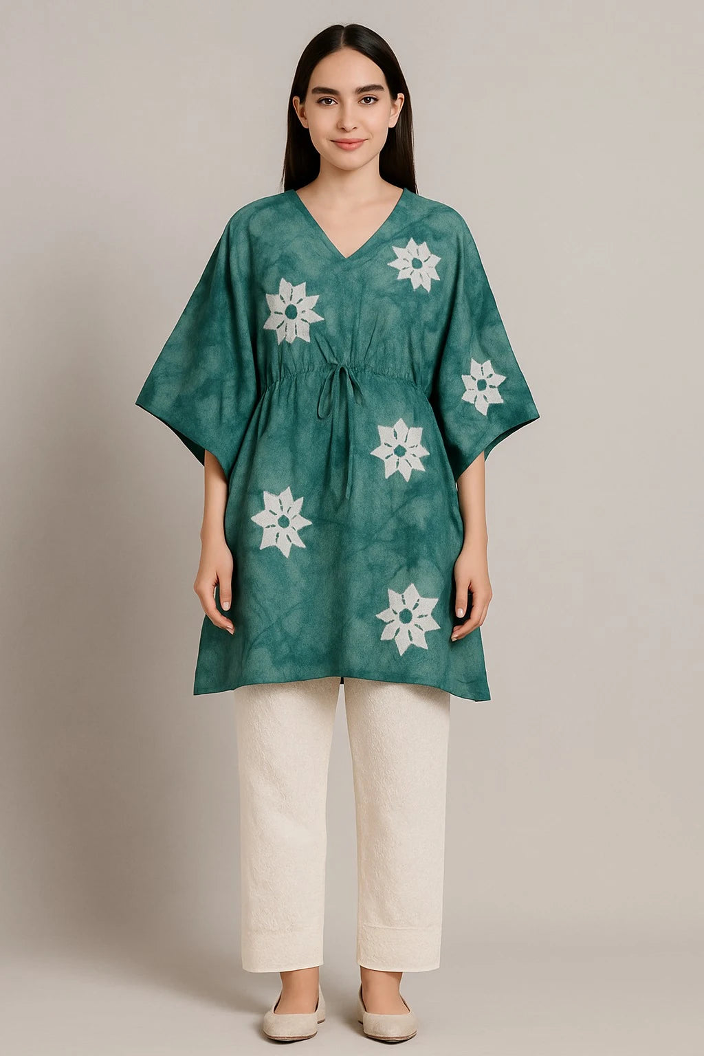 Teal Bloom Cotton Kaftan Top Set