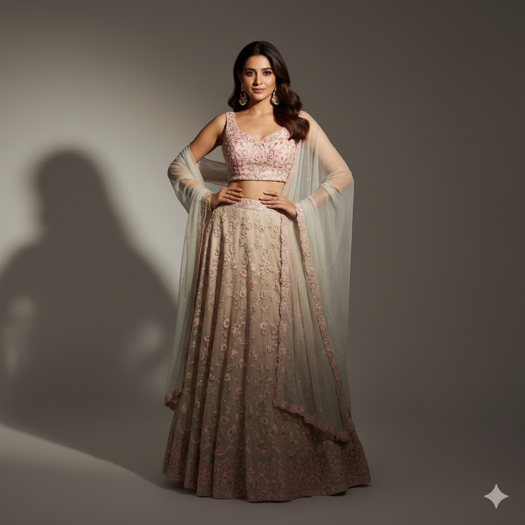 Rose Blush Embroidered Fusion Lehenga